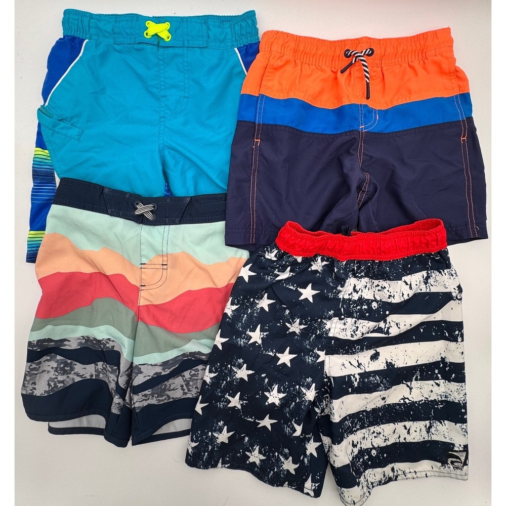 Lot of 4 Boys Swim Trunks‎ Size 6-7 Small Wonder Nation OP Mixed Brands